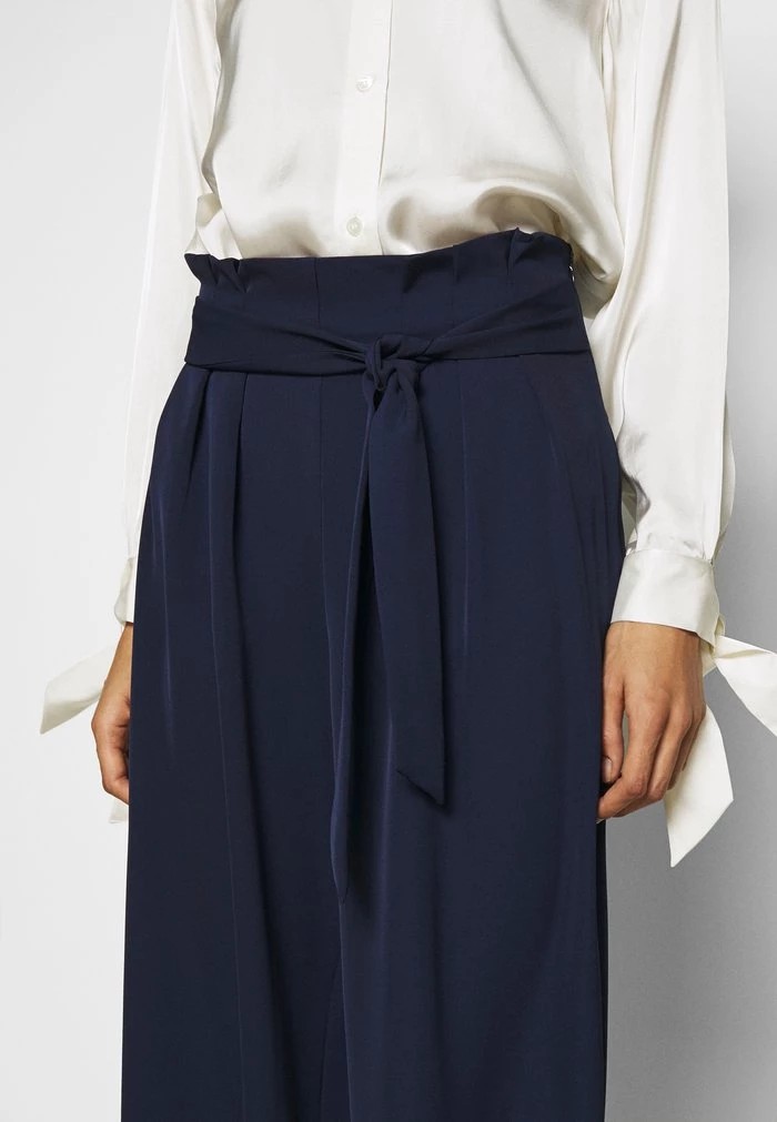 Pantalons ANNA FIELD Anna Field Wide Cropped Leg Trousers With Belt Bleu Marine Femme | SUI-0680537